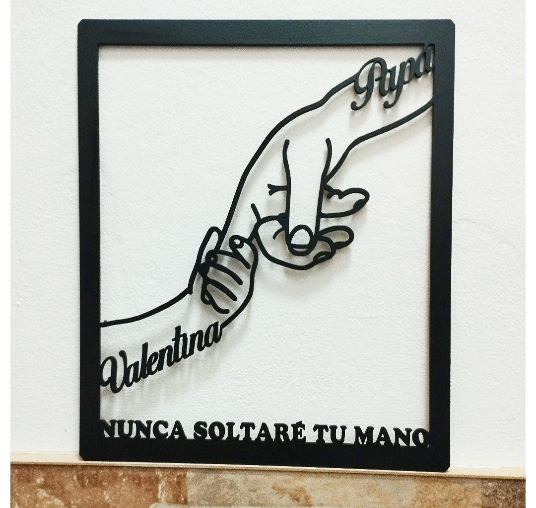 Manos niño adulto con nombres