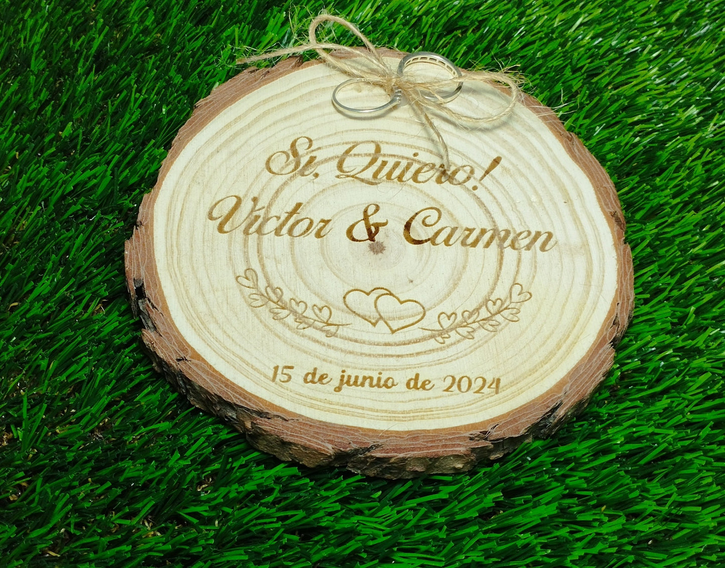 Rodaja de madera porta alianzas